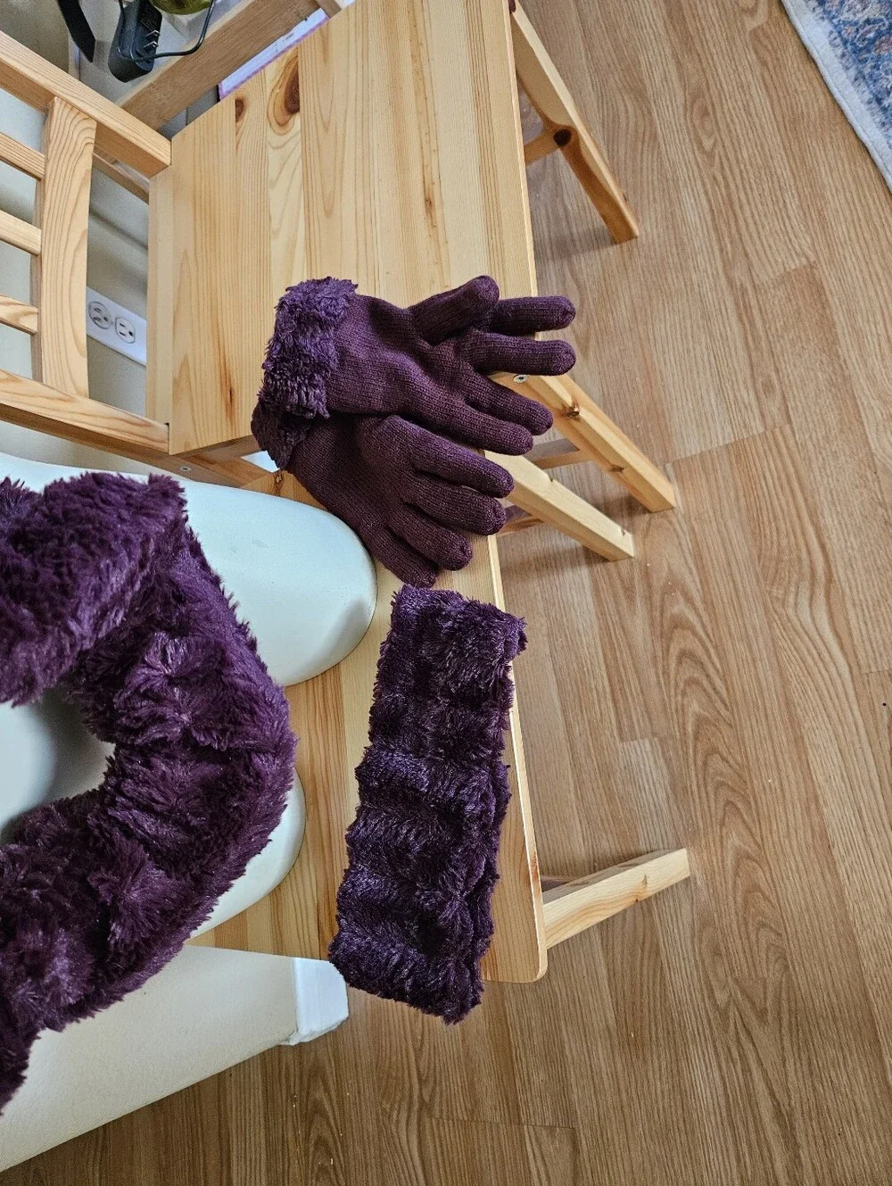 Women's Burgundy Faux-Fur Winter Scarf, Headband & Gloves Set Made By Avon